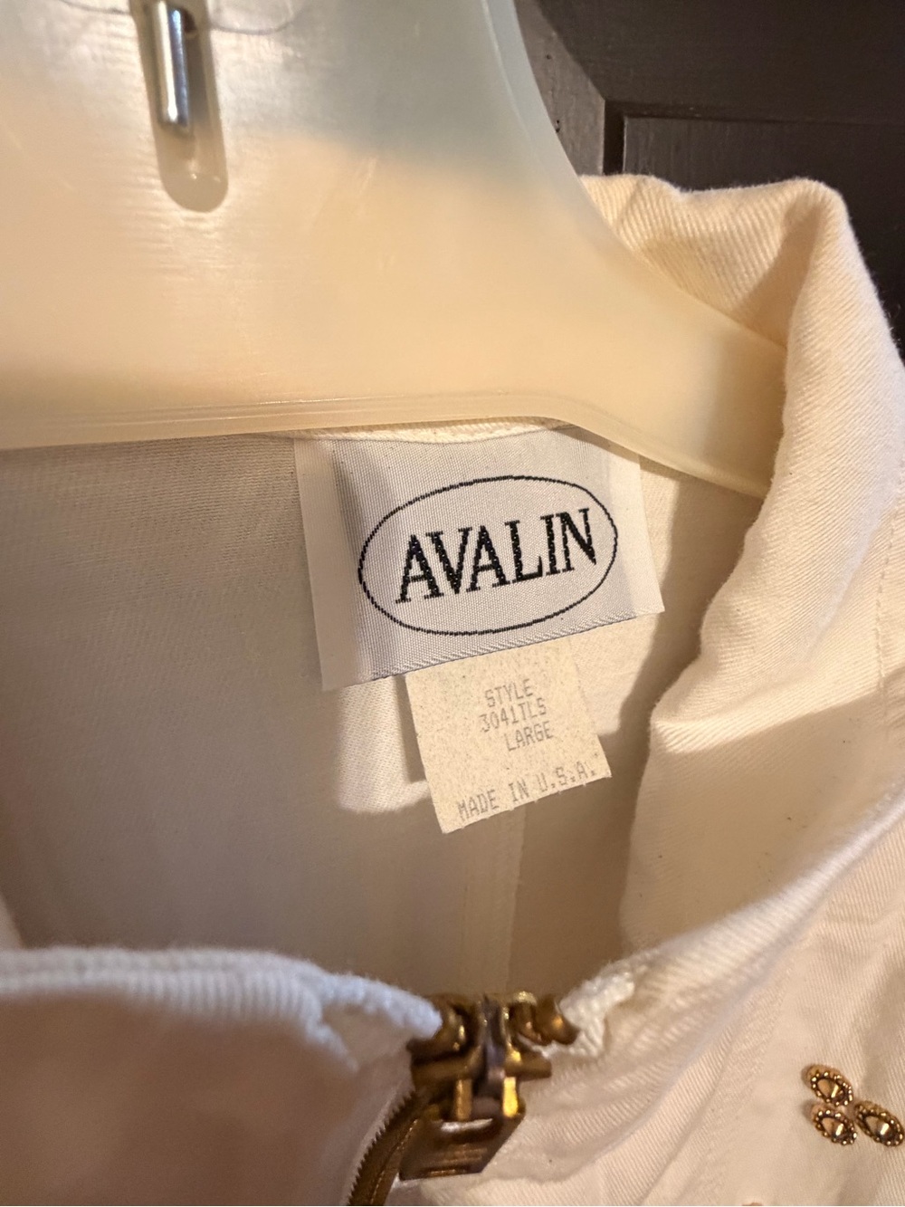 Vintage 80s Avalin White Denim Jumpsuit Studded Pearls Large Retro - Picture 4 of 5
